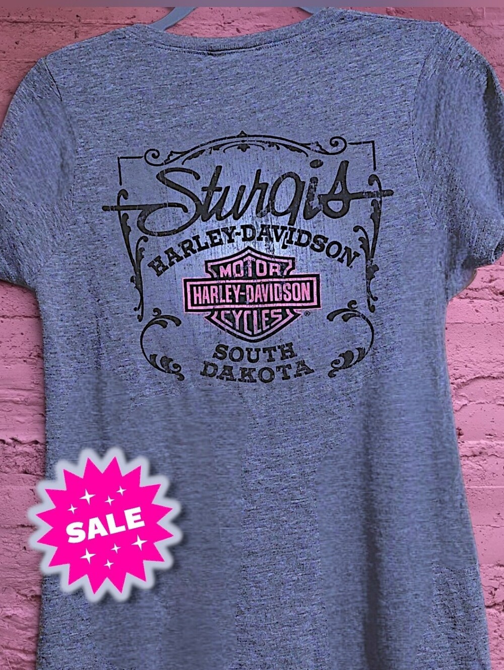 Women's Harley-Davidson Sturgis V-neck Tee w/ Pink Bar & Shield Logo Size Large